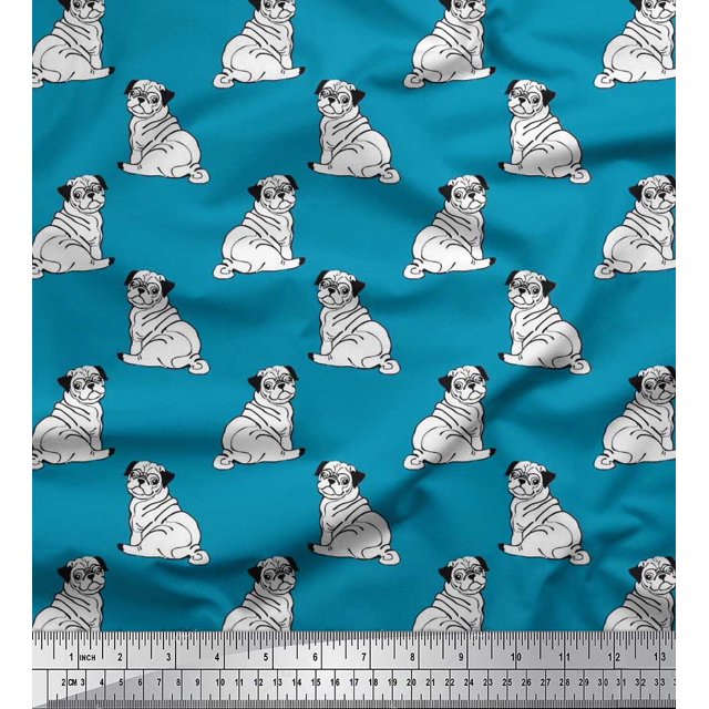 Soimoi Polyester Crepe Fabric Pug Dog Decor Fabric Printed Yard 42 Inch Wide