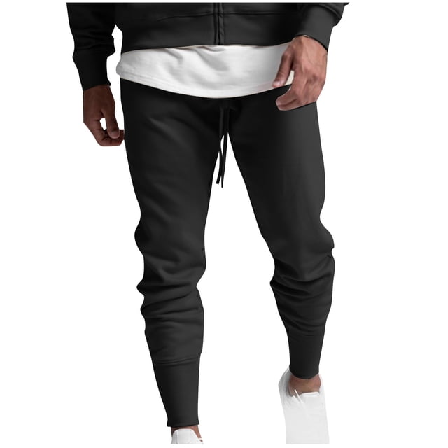 FcBaudy Full Length Pants Men's Fashion Drawstring Elastic Waist Solid Color Casual Sweat Length Pants Men Pants