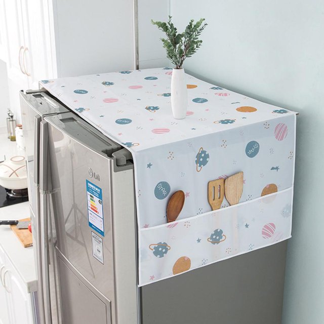 Feltree Washing Machine Cover-proof and Oil-proof Dryer Top Cloth with Side Storage Bag Cotton Linen Kitchen Refrigerator Appliance Protection Cover