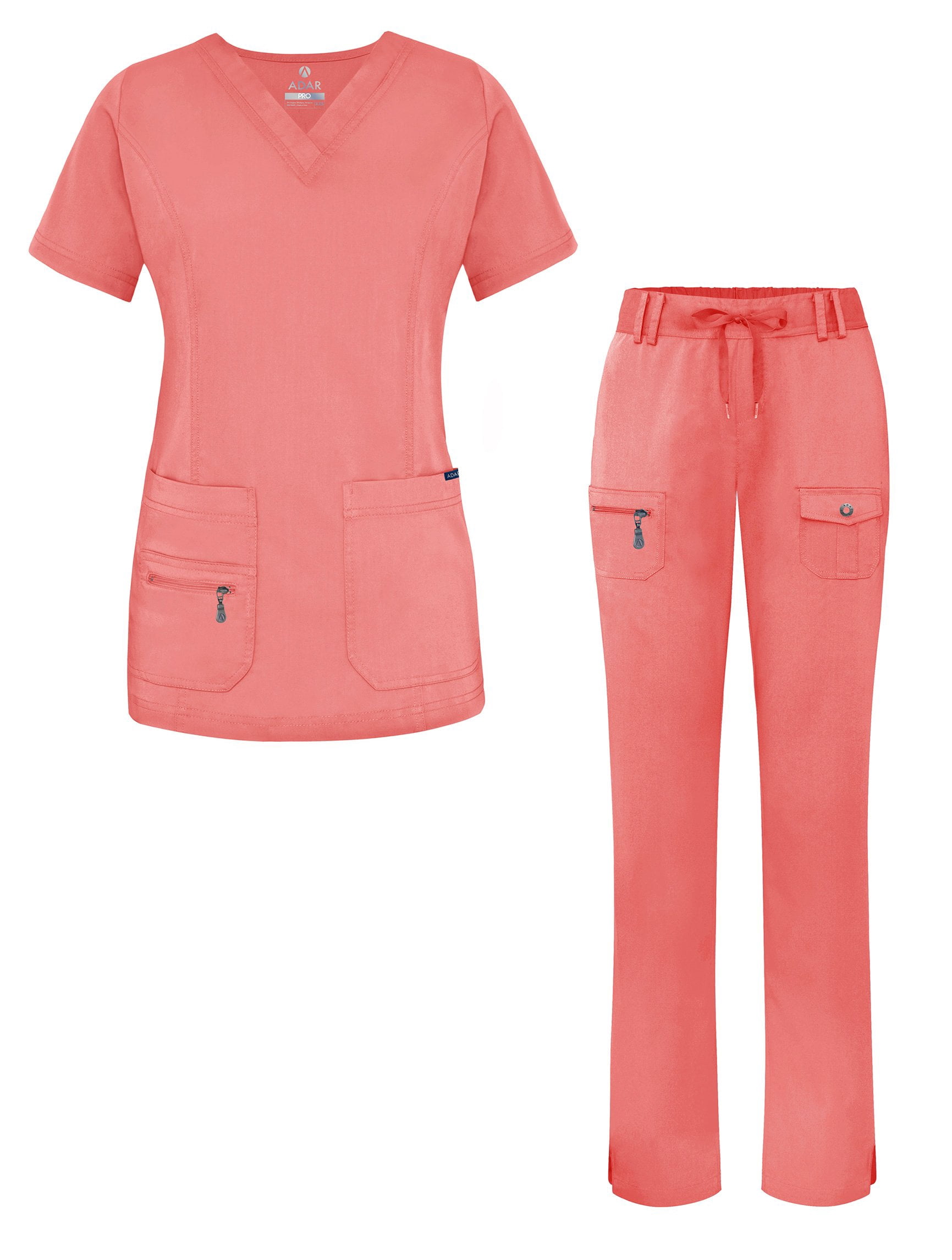 Adar Uniformes Ensemble de Sarrau pour Femmes - Haut à Col en V Amélioré/pantalon à Multiples Poches