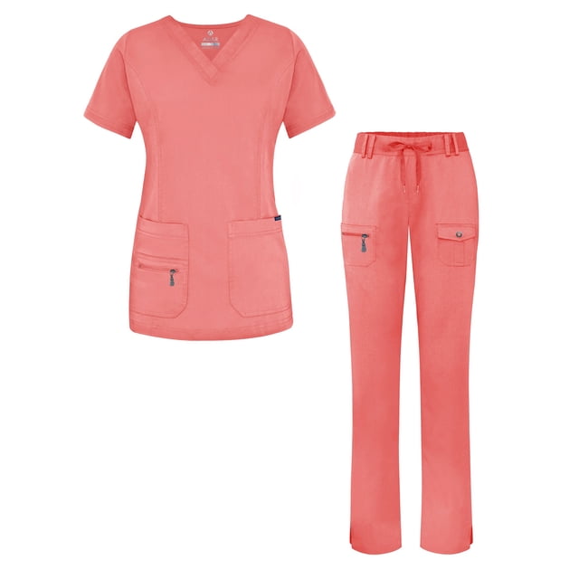 Adar Uniforms Women's Scrub Set - Enhanced V-Neck Top/Multi Pocket Pants
