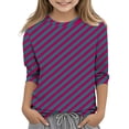 thumbnail image 1 of MeetoTime T-Shirt à Manches 3/4 Rayé Imprimé pour Enfants Col Rond Décontracté Ample Blouses pour Garçons Filles 3-12 Ans, 1 of 4