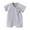 thumbnail image 2 of Zwiiyzr Baby Clothes Newborn Infant Pajamas Short Sleeve Footless Rompers Lace Up Snap Closure Sleeper for Boy Girls Grey, 2 of 4