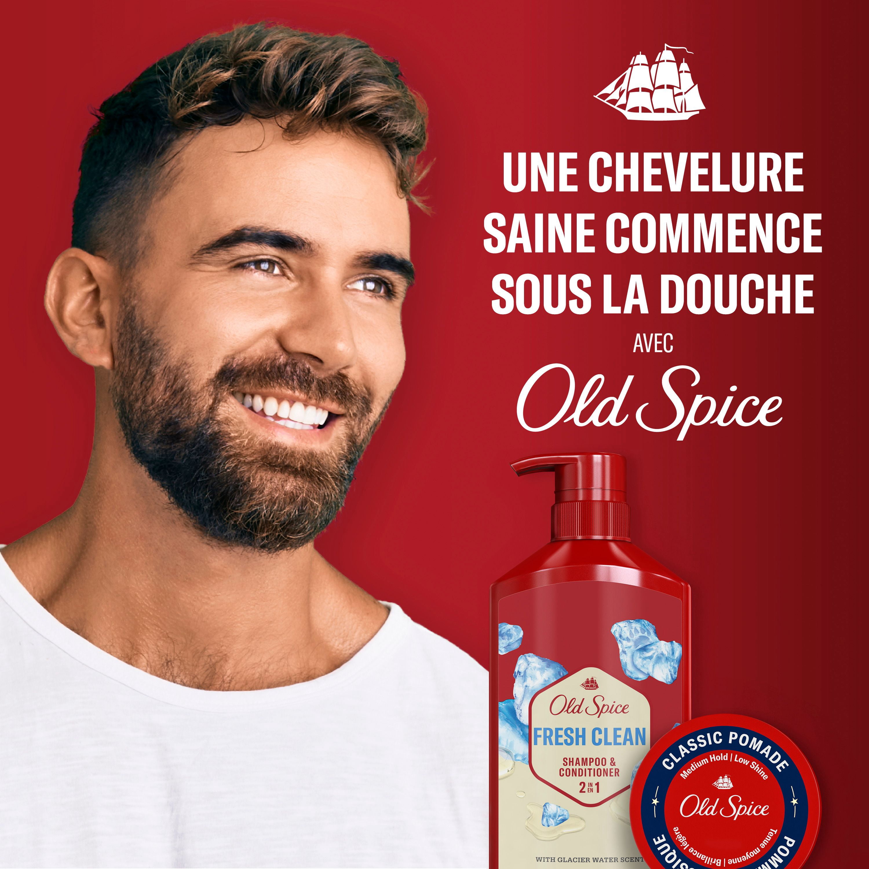 Old Spice Shampooing et Revitalisant 2 en 1 Propre Frais pour Hommes au Parfum d'Eau de Glacier, des Cheveux Épais Santé