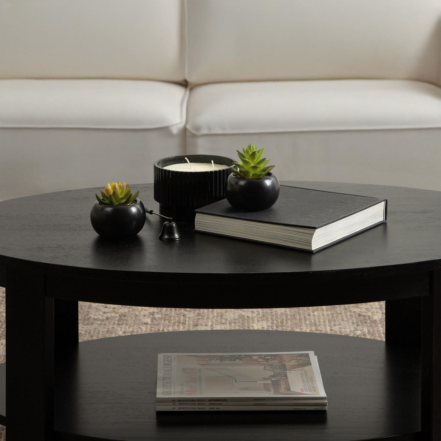 DesignOvation Succulente artificielle de table de 10,5 cm de haut dans un pot en céramique noire