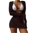 thumbnail image 2 of Meichang Maillots de Bain Trois Pièces pour Femmes avec Robe de Plage par-Dessus, Bikini à Dos Nu, Ensembles de Bikini Triangle String, Maillot de Bain avec Découpe, Sortie de Plage, 2 of 3