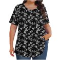 thumbnail image 1 of Pisexur Hauts de Printemps pour Femmes Blouses pour Femmes Chic Décontracté Mode pour Femmes Imprimé Col Rond Manches Courtes Plissé Ample Haut Multicolore,5TG, 1 of 7