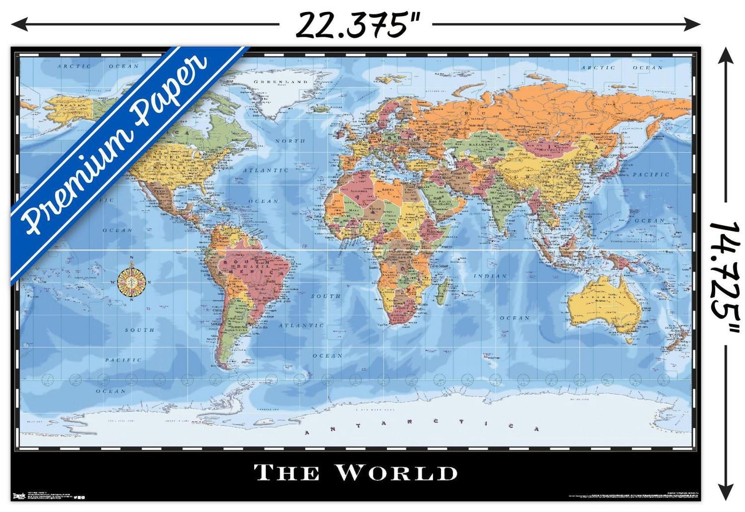 Map - World Wall Poster, 22.375" x 34"