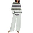 thumbnail image 2 of TIMIFIS Ensemble 2 Pcs d'Automne pour Femmes, Décontracté, Ample, Col Rond, Rayé, Haut à Manches Longues et Ensemble Pantalon à Jambe Grand Uni, 2 of 5