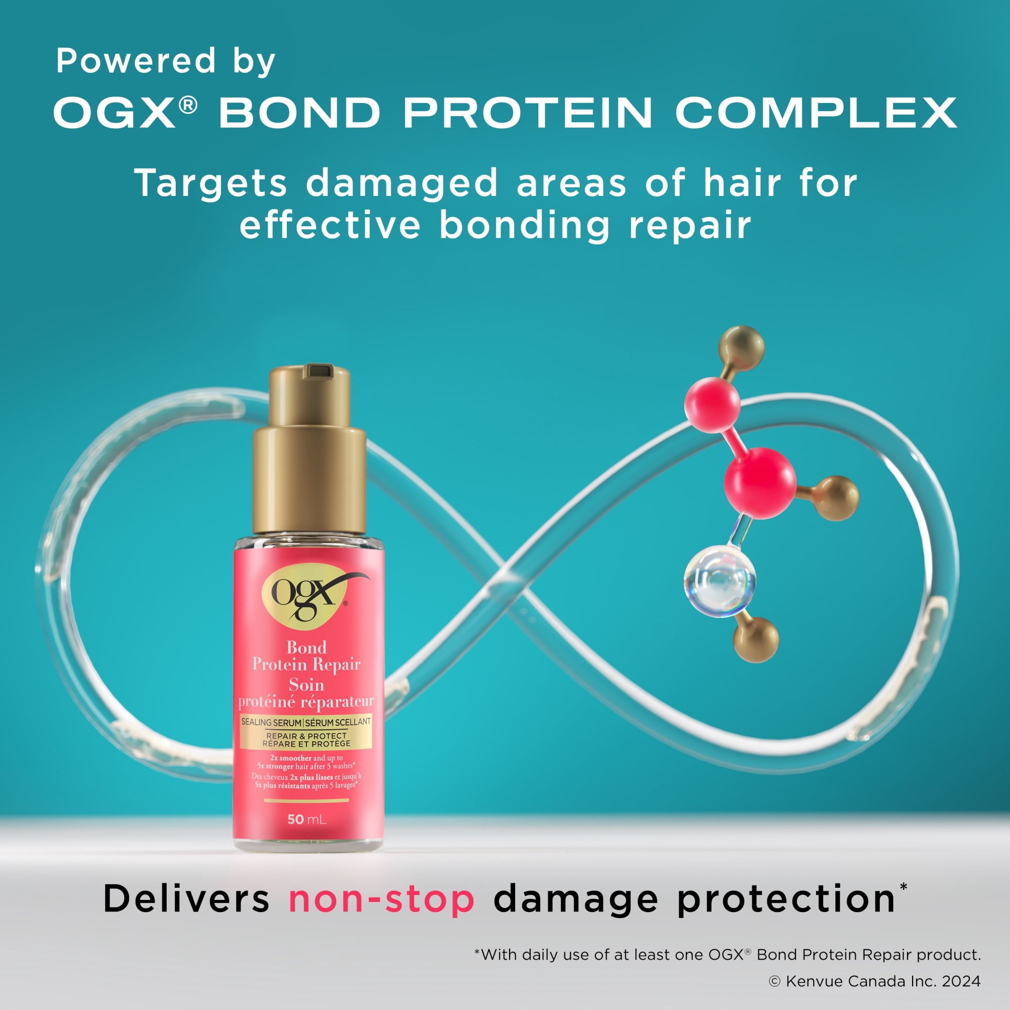 OGX® Répare & Protège Soin Protéiné Réparateur Sérum Scellant pour les Cheveux, Sérum Scellant pour les Cheveux Multitâche pour Revitaliser les Cheveux Abîmés pour des Cheveux Plus Doux, Cheveux