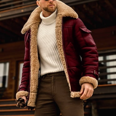 EGNMCR Vestes pour Hommes Hommes Décontracté Uni Col Rabattu Hiver Épaissi Frais Fermeture Éclair Veste Patchwork