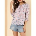 thumbnail image 5 of INSPIRE CHIC Women's Tie V Neck Boho Ruffled 3/4 Sleeve Floral Blouse, 5 of 5