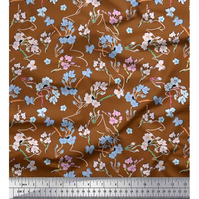 Soimoi polyester Crepe Fabric Artistic Floral Print Fabric by the Yard 52 Inch Wide