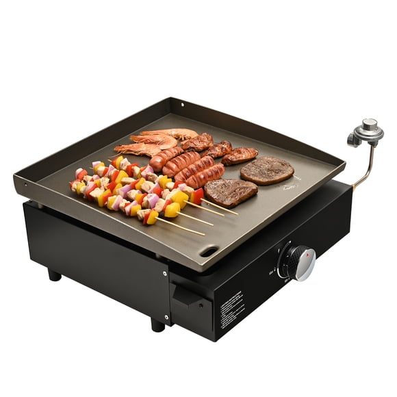 KFFKFF Business-Grade Griddle, 16.9" Robust Manual Flat Surface Griddle, Tabletop Gas Grill featuring Non-Stick Cooking Plate, Steel Natural Gas Griddle, Dual-Burner Compact Restaurant Grill
