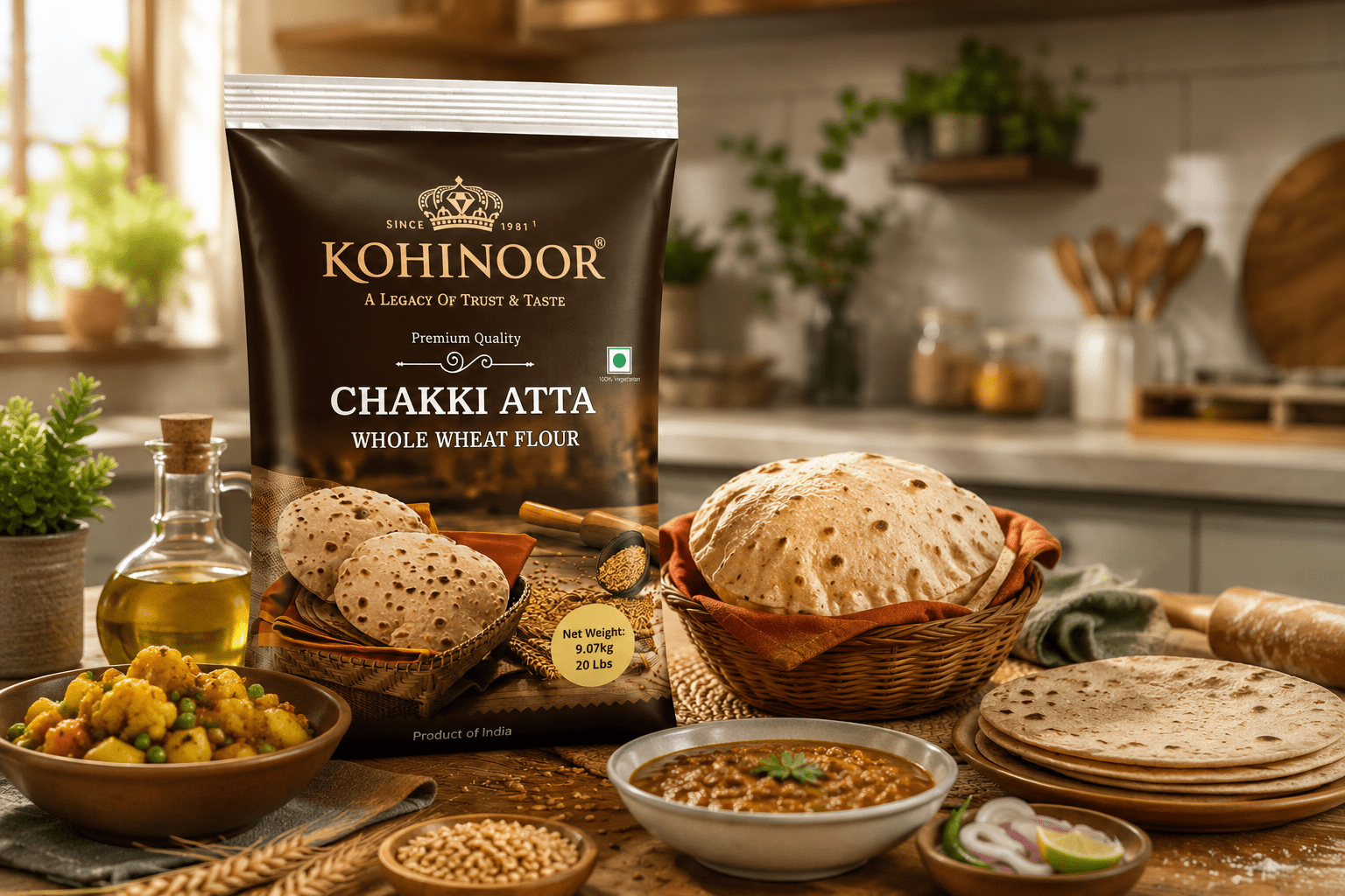 Kohinoor Chakki Atta Whole Wheat Flour, 9.07 kg (20 lbs)