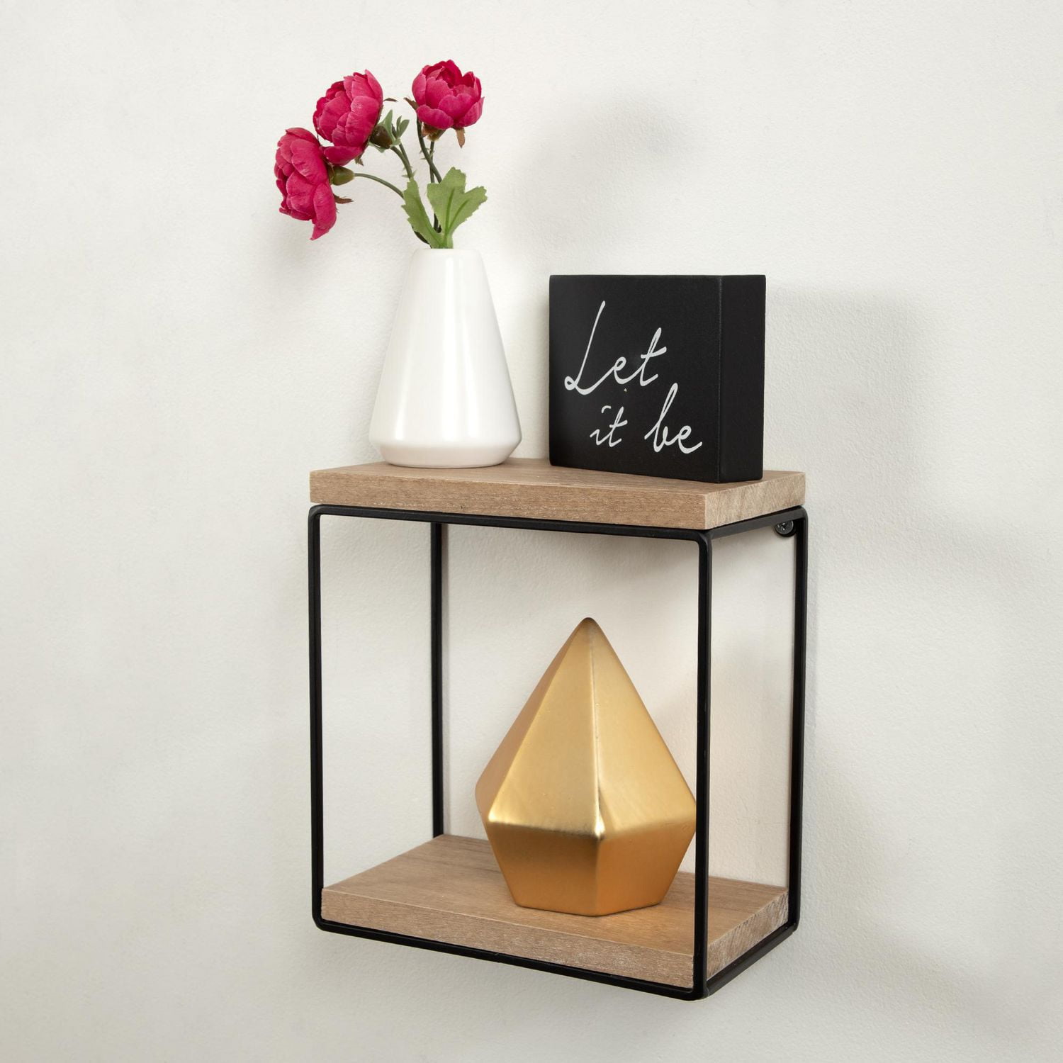 Hometrends Boxton Wood and Metal Floating Wall Shelf Set, Set of 2