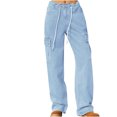 thumbnail image 2 of LOVZFMLL Women's Jeans, Fashion Women's Drawstring Pocket Button Mid Waist Tight Pants Light Blue, 2XL, 2 of 6