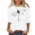 thumbnail image 1 of Pompotops T-shirt Mode Imprimé Ample pour Femmes Manches 3/4 Mi-Longueur Blouse Col Rond Tops Décontractés Liquidation, 1 of 4