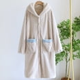 thumbnail image 2 of Meichang Women's Hood Robe Plush Fleece Long Sleeve Button Down Winter Bathrobe Soft Fuzzy Fluffy Cozy Knee Length Robe with Pockets, 2 of 10