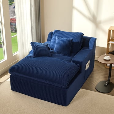 BIGSYY Chaise Longue, Canapé-Lit au Sol, Sans Montage, Design Moderne pour Adultes, Siège Confortable en Mousse pour Salon et Chambre, Velours Côtelé, Bleu