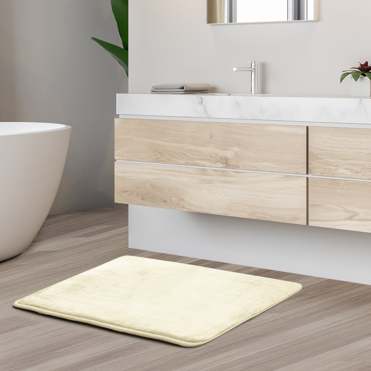 1 Small Clara Clark Bath Mat Bathroom Rug - Absorbent Memory Foam Bath Rugs - Non-Slip, Thick, Cozy Velvet Feel Microfiber Bathrug, Plush Shower, Toilet- Floor Bathmats Carpet - White - 17"x24"