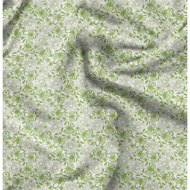 Soimoi Green polyester Crepe Fabric Scorpions Insects Print Sewing Fabric Yard 42 Inch Wide