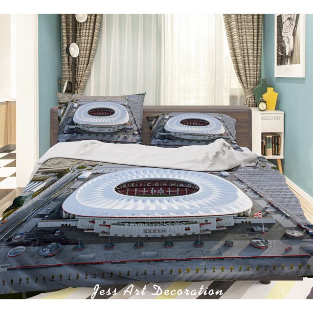 Ensemble de Housse de Couette 3D Athletico Madrid Architecture Ensemble de Literie Housse de Couette