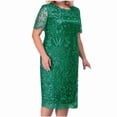 thumbnail image 2 of Robe d'Été pour Femmes 2024 Mode Grande Taille Robe à Manches Courtes avec Empiècements Brodés en Dentelle Cocktail Fête Rabais de 50 % Liquidation!, 2 of 6