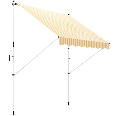 Outsunny Auvent Rétractable Manuel 10 X 5 Pi, Abri d'Ombrage de Patio avec Poteau de Soutien 5,6-9,2 Pi, Résistant à l'Eau et Protecteur UV, pour Fenêtre, Porte, Véranda, Terrasse, Jaune