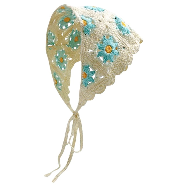 Hand Crocheted Hook Flower Hollowed Out Triangular Scarf Sweet And Cute Tie Hair Turban Hat