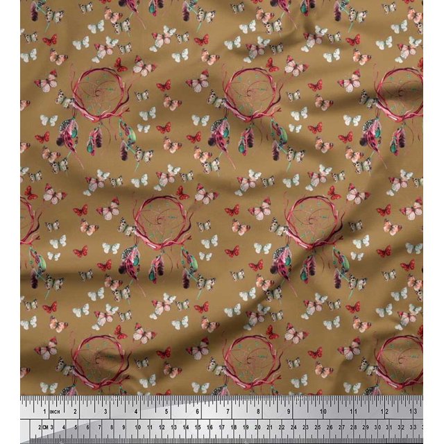 Soimoi Poly Georgette Fabric Dream Catcher & Butterfly Print Fabric by the Yard 52 Inch Wide