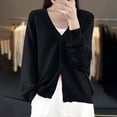 thumbnail image 5 of Womens Button Down Knit Cardigans Long Sleeve V Neck Casual Cardigan Sweaters Light Weight Loose Lounge Wear Fall Black, L, 5 of 5