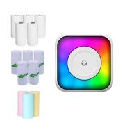 Compact Pocket Printer with Cool LED Lights - M1 Student-Friendly Thermal Printer Bundle Including 5 Rolls of Thermal Paper, 5 Sticker Sheets, and 3 Colorful Papers