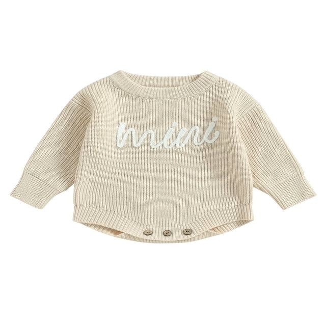 Nouveau-né Bébé Garçons Filles Pull Rompers Lettre Col Rond Manches Longues Tricot Combinaisons Automne Vêtements Bodysuits