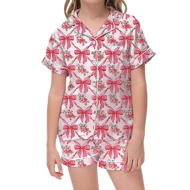 Satin Pajama Set for Girls Comfortable Two Piece Loungewear with Classic Button Down Design and Soft Short Sleeves