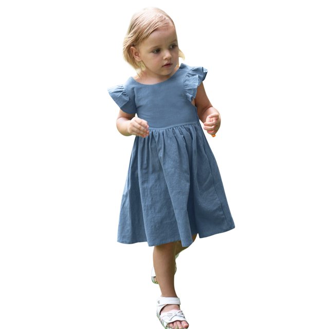 WEAIXIMIUNG Robes Athlétiques avec Manches Enfants Filles Tout-Petits Lin Uni à Volants Nœud Sans Manches Robes