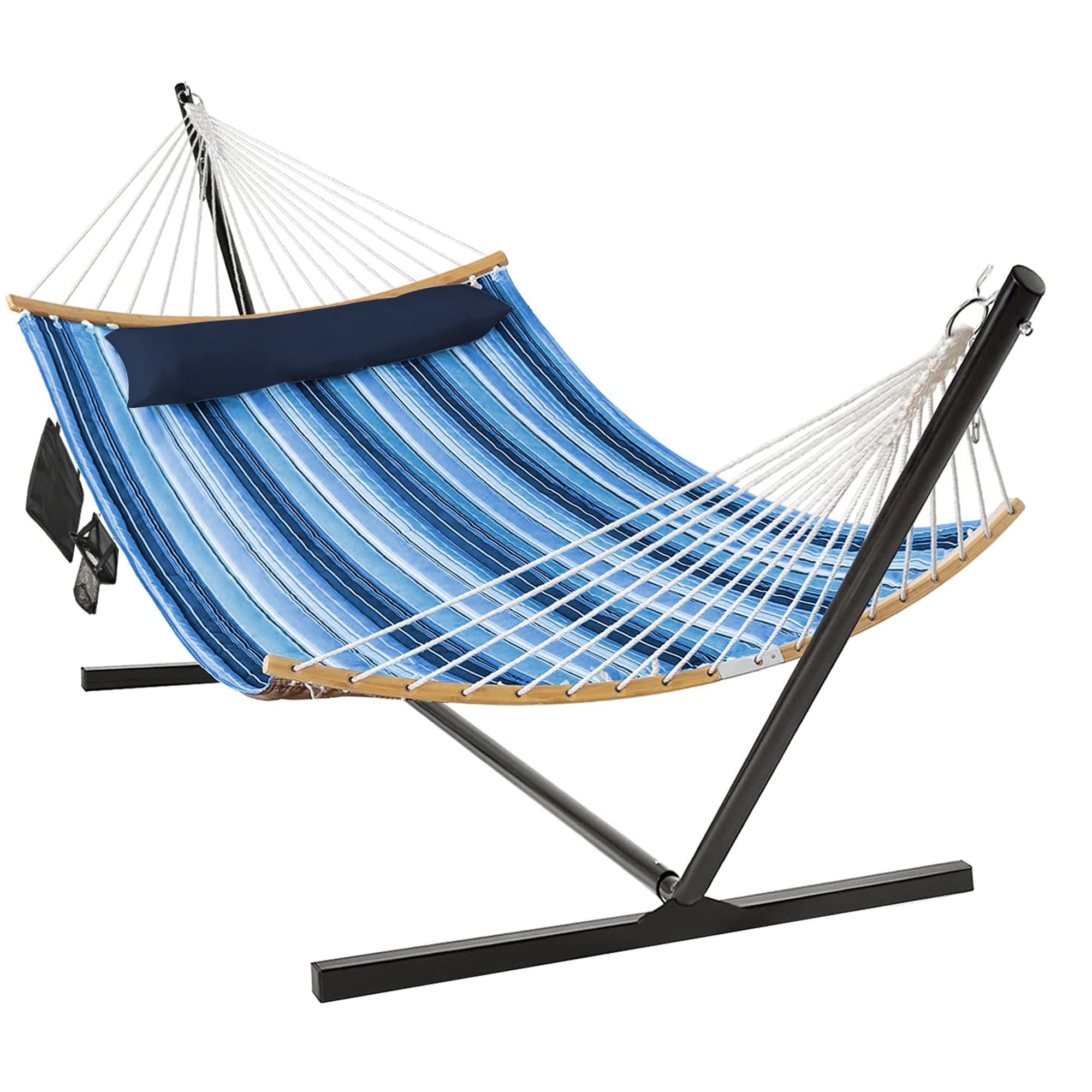 Gymax Ensemble de Chaise Hamac Balançoire Lit Suspendu avec Support en Acier Robuste Porte-Gobelet