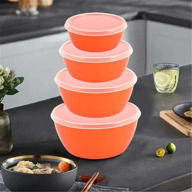 Kjfeif 4-Piece Plastic Mixing Bowl Set with Lids, Nestable Prep
