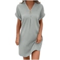 thumbnail image 2 of FcBaudy Robe à Manches Courtes Col en V Longueur Genou, Robes d'Été pour Femmes, Robes Décontractées pour Femmes Col Rond Manches Courtes avec Poches Fendue à Ourlet Croisé Robe pour Femmes, 2 of 5