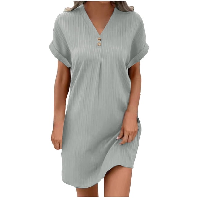 UPPADA Robe Midi d'Été pour Femme à Manches Courtes, à Volants, Imprimé Floral, Robe Soleil à Col en V Plongeant, Taille Haute, Courte et Fluide, Robe Maxi, Décontractée, Vacances, Robes Soleil, Robe Portefeuille pour Femme Gris, P