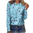 thumbnail image 1 of Pompotops Femmes Dames Col Rond Hauts Amples Décontractés T-Shirts Imprimés Blouse à Manches Longues en Solde, 1 of 5