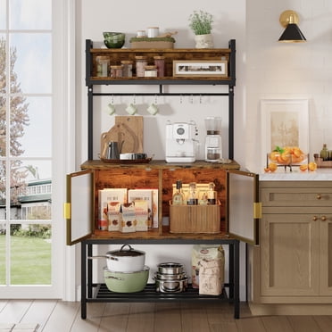 Bestier 5 Tier Kitchen Bakers Rack with Storage Cabinet, 59" kitchen shelf Microwave Stand for Kitchen Living Room, Brown