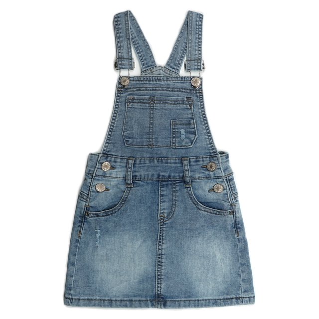 KIDSCOOL SPACE Baby Little Girls Skirt,Ripped Soft Strechy Denim Girls Summer Overalls Dress