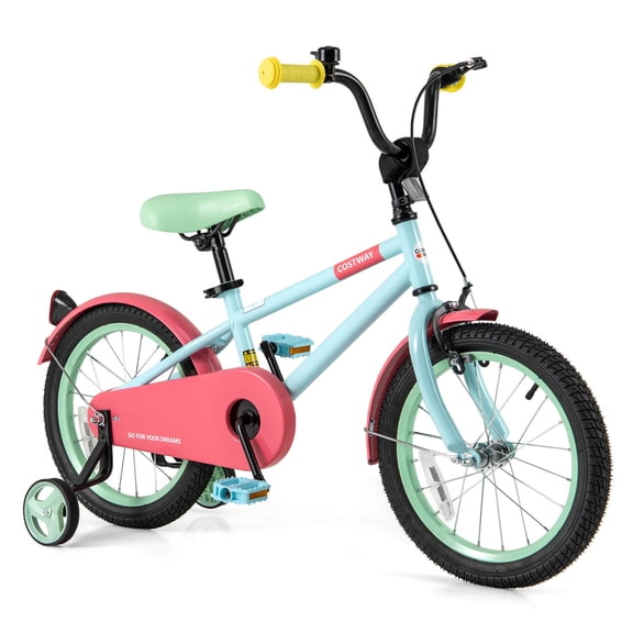 Costway 16" Kids Bike with Adjustable Saddle Handlebar Removable Training Wheels Handbrake Red