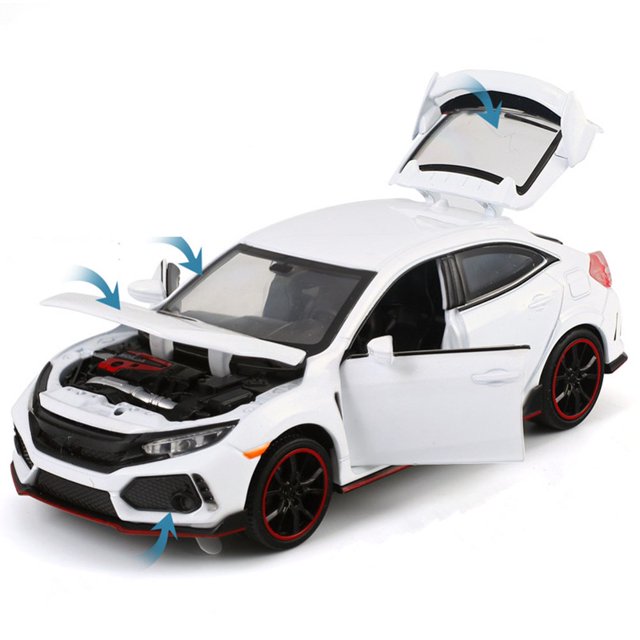 CUITING Alliage+ABS+caoutchou 1 32 Voiture Modèle Moulée sous Pression Son et Lumière Cadeau pour Honda Civic Type R