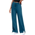 thumbnail image 1 of Timegard Wide Leg Pants for Women High Waist Side Split Loose Comfy Lounge Pants Fall Winter Solid Color, 1 of 5