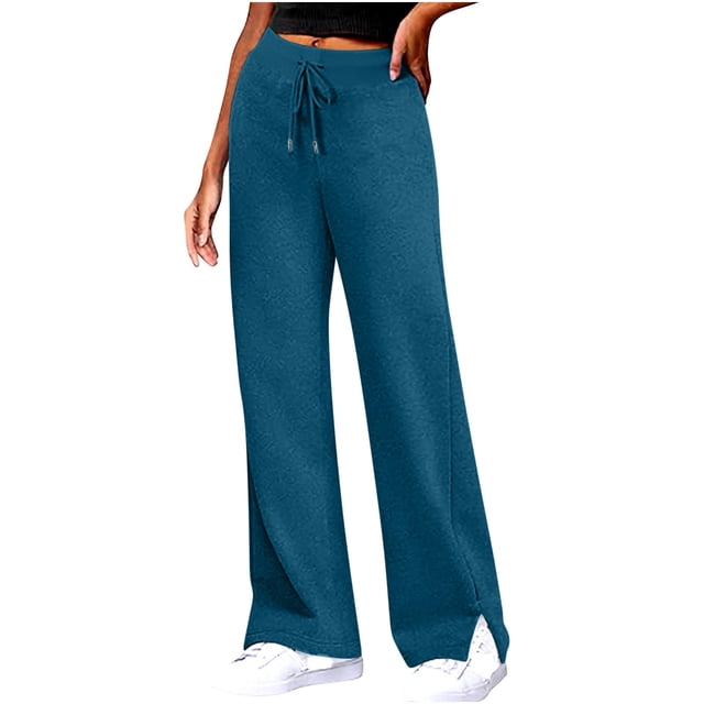 Timegard Wide Leg Pants for Women High Waist Side Split Loose Comfy Lounge Pants Fall Winter Solid Color
