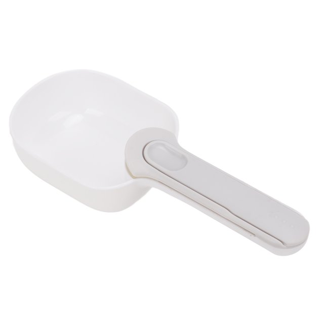 Dog Food Scoop, Long Handle Ergonomic Design Pet Food Feeding Spoon Multifunction For Pets White + Grey