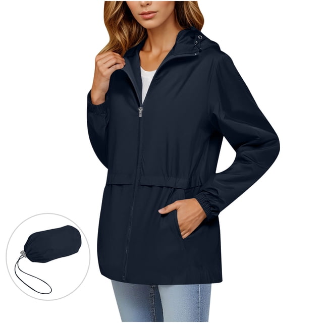 Women's Rain Jacket 2025 - Waterproof Lightweight Hooded Windbreaker Packable with Pockets