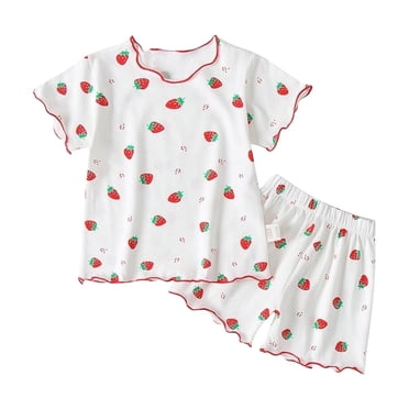 VOAVEKE Pyjamas pour Filles, Tenues d'Été pour Filles, Tenues pour Tout-Petites Filles Imprimé Mignon Ensemble Décontracté Tenues d'Été pour Petites Filles Blanc 7-8 Ans